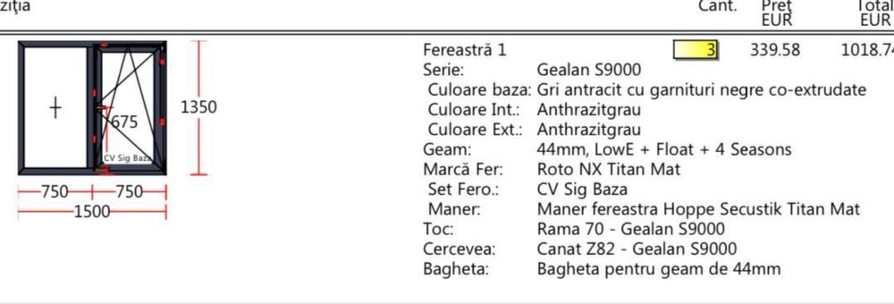 Vand doua ferestre profil Gealan S9000 culoare Gri antracit