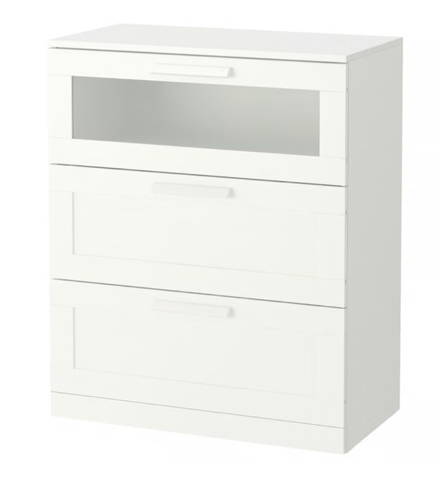 Comodă Brimnes 3 sertare, alb/sticlă mată, 78x95 cm IKEA