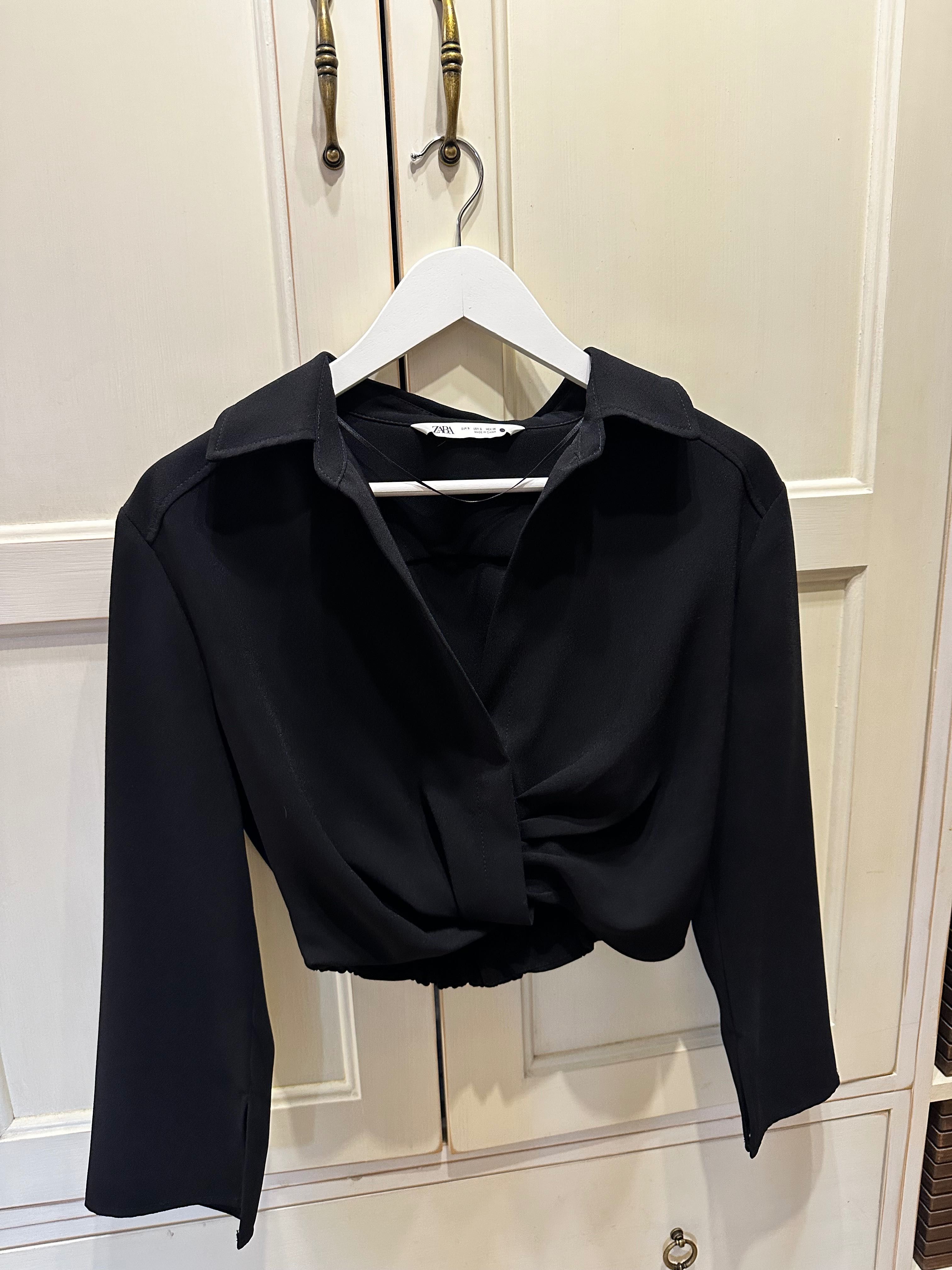 Черна къса риза Zara, S