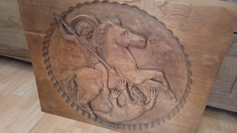 Icoana veche Sf. Gheorghe, sculptura in lemn