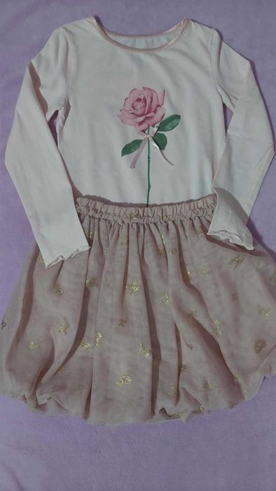 H&M HM детски костюм пола и блуза с апликация щампа отпред