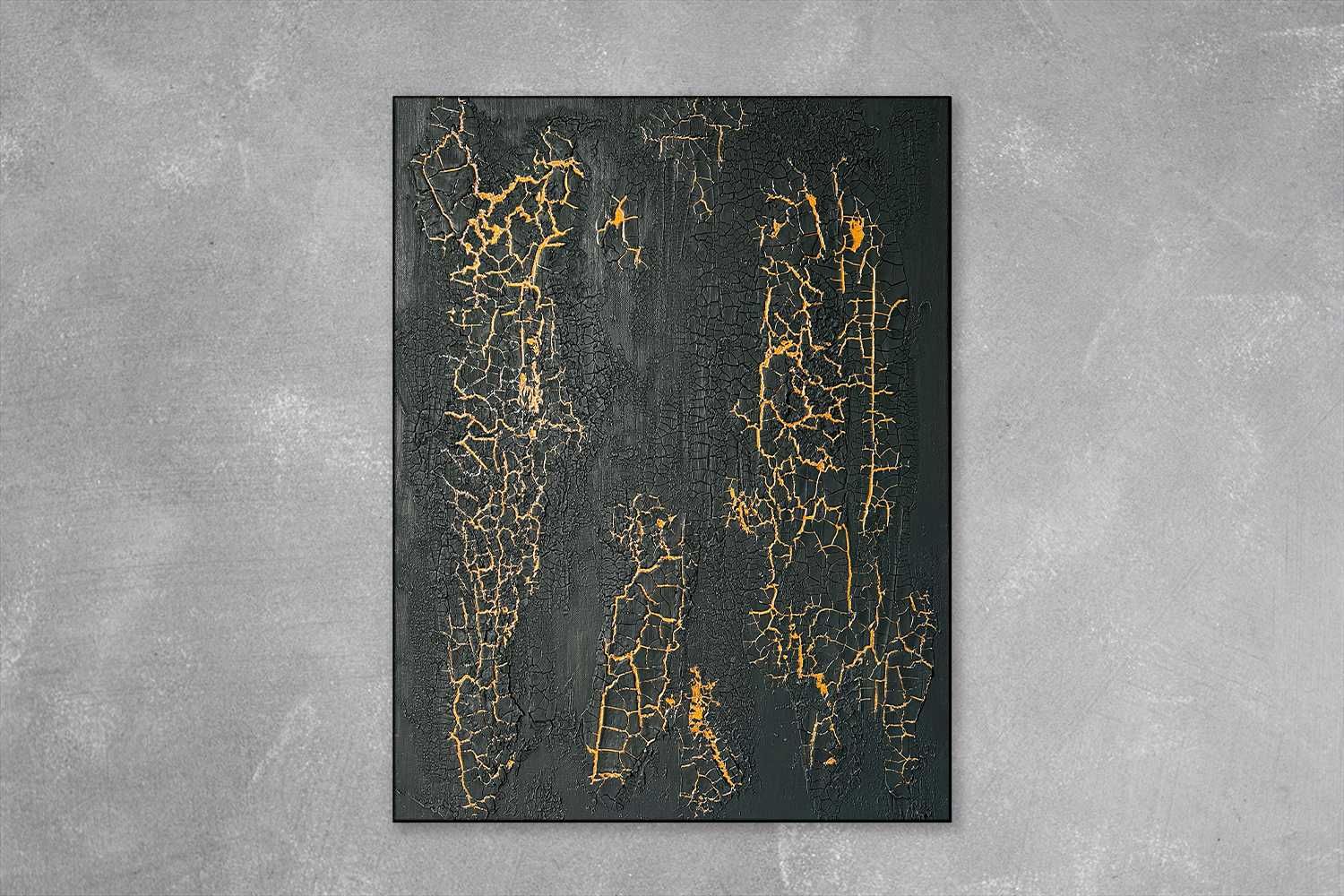 Tablou Abstract cu textura aurie pe negru 70cm x 50cm