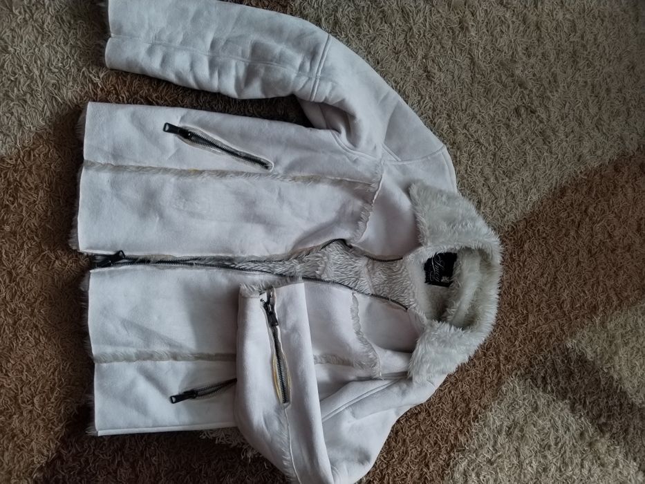 Geaca alba SMOG de piele intoarsa