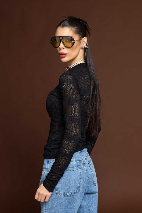 Черна дантелена блуза NIKOLE COLLECTION