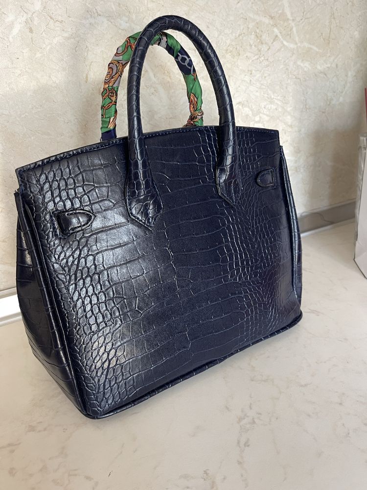 Чанта Hermes Birkin тъмносин кроко