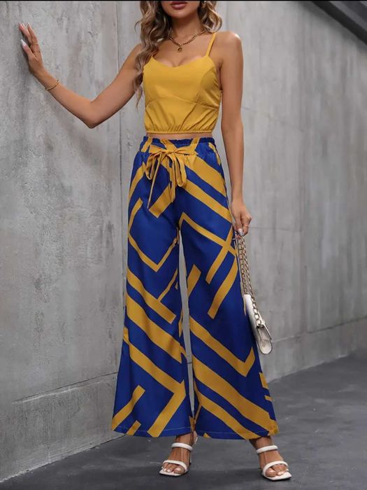 Compleu damă ieftin vară costum  casual pantaloni top galben