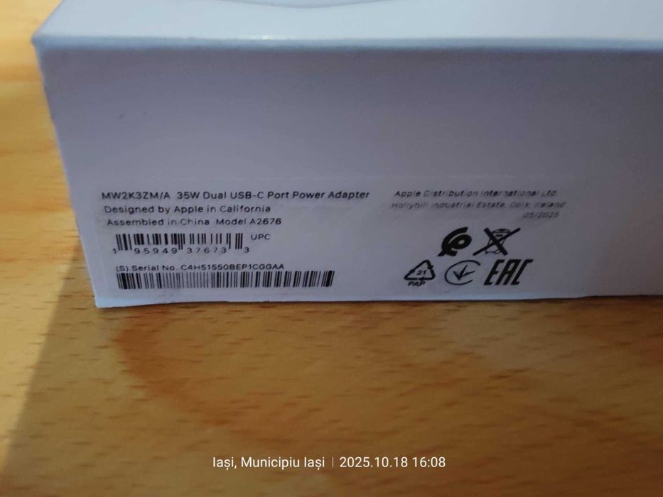 Incarcator retea Apple Dual USB-C Power Adapter 35W alb,(Super Ofertă)