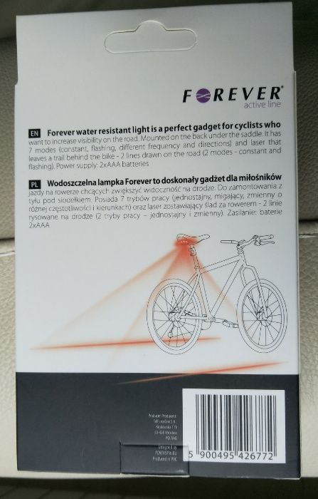 Заден фар за велосипед с лазерна маркировка Forever Bike Light with La