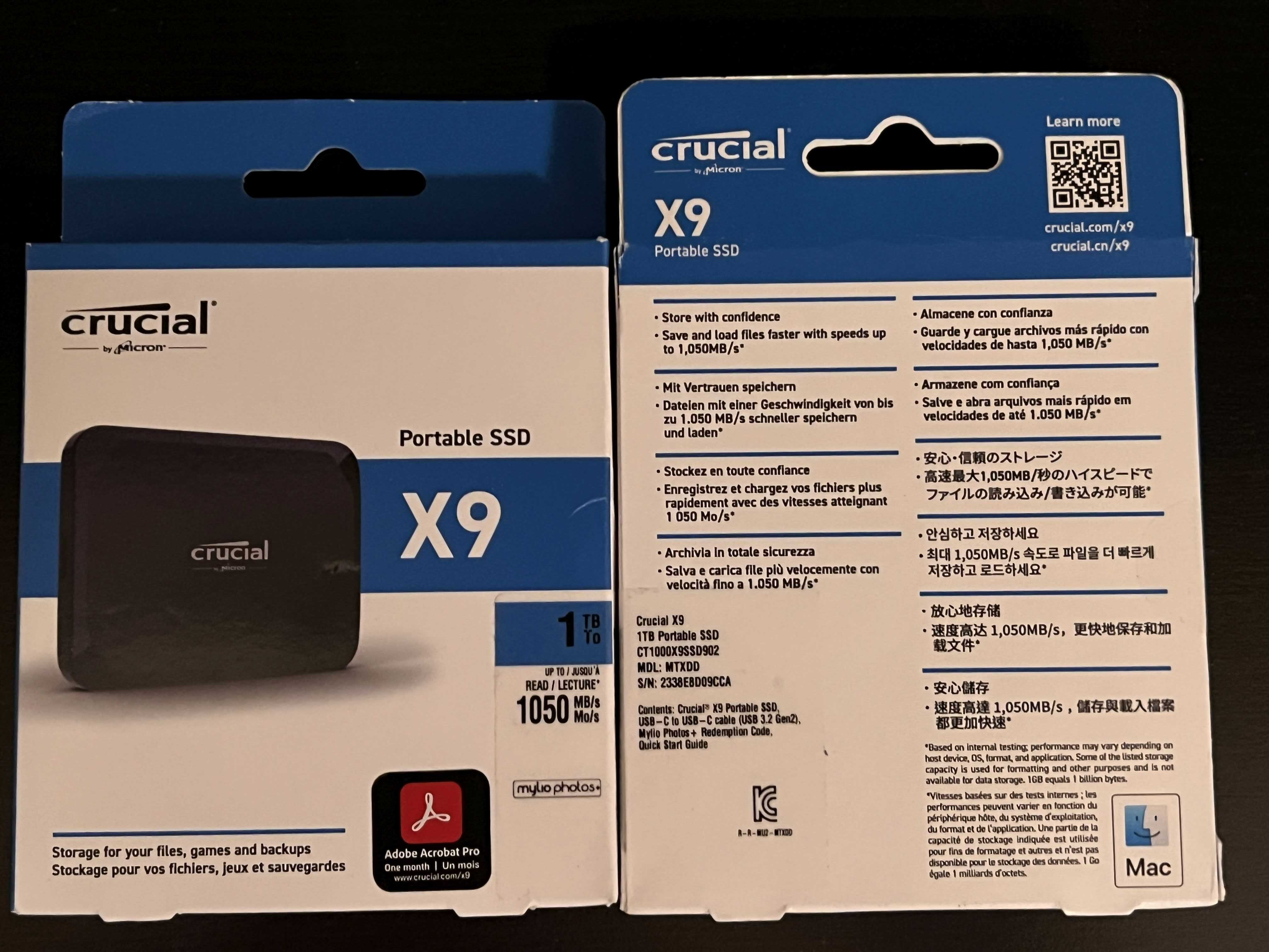 SSD extern CRUCIAL X9 1TB USB-C 3.2 1050MB/s SIGILAT in cutie