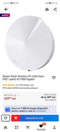 Sistem Wi-Fi Mesh TP-Link Deco M5 (3 buc)