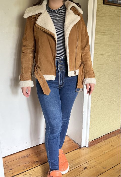 Дамско кожено яке кожух на Zara Зара от естествена кожа