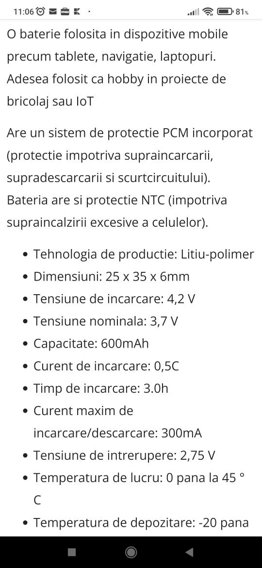 Acumulator Litiu-polimer 3.7 v