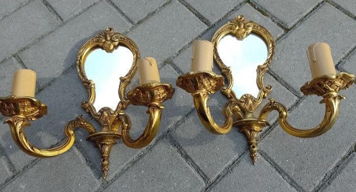 Superba pereche aplice din bronz masiv și oglinda in stilul francez Lo