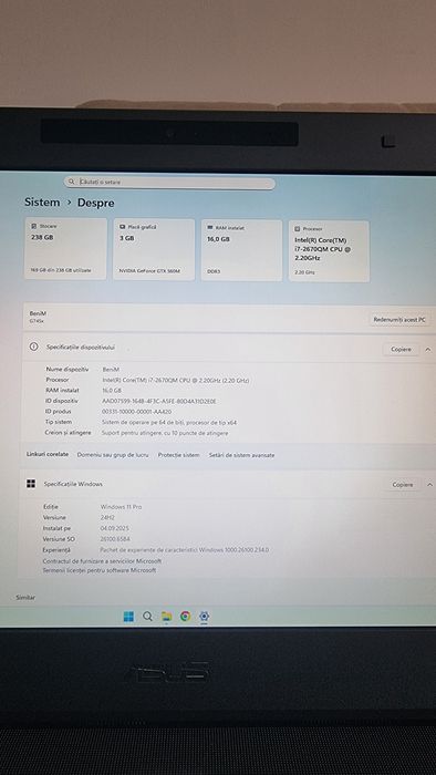 Laptop Asus rog g74sx 16 gb ram
