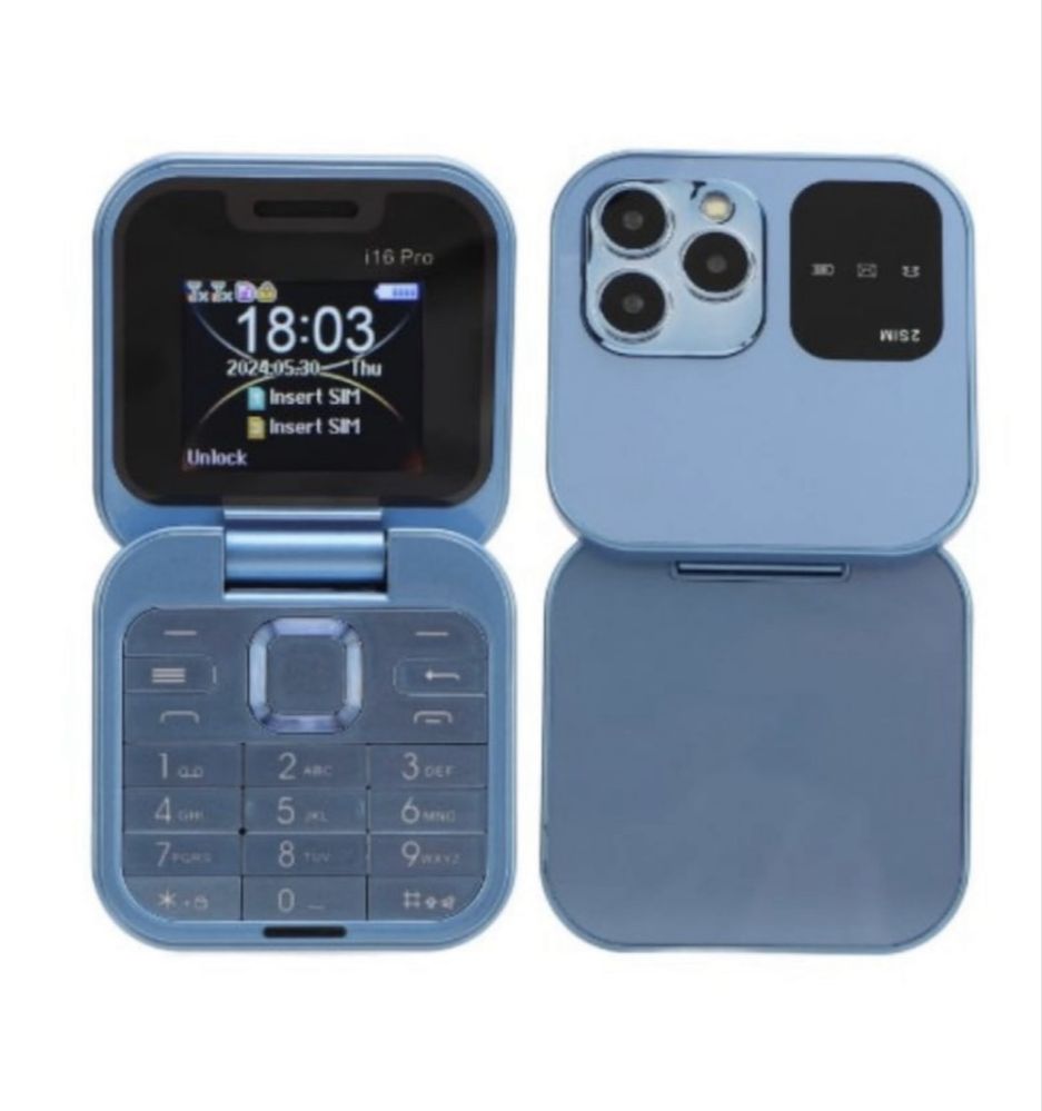 Сгъваем мобилен телефон i16 Pro – 2 SIM, камера, фенерче, FM радио