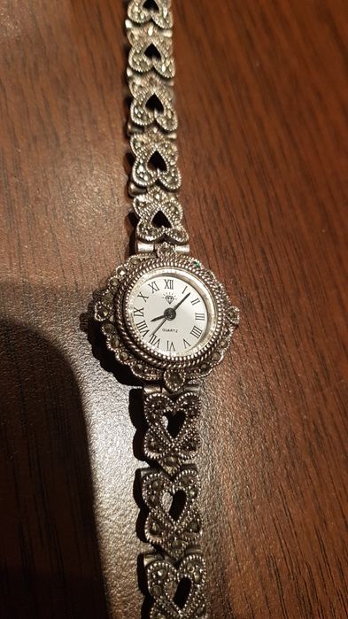 Ceas dama argint 925,mecanism myiota japonez,marcasite,stare perfecta