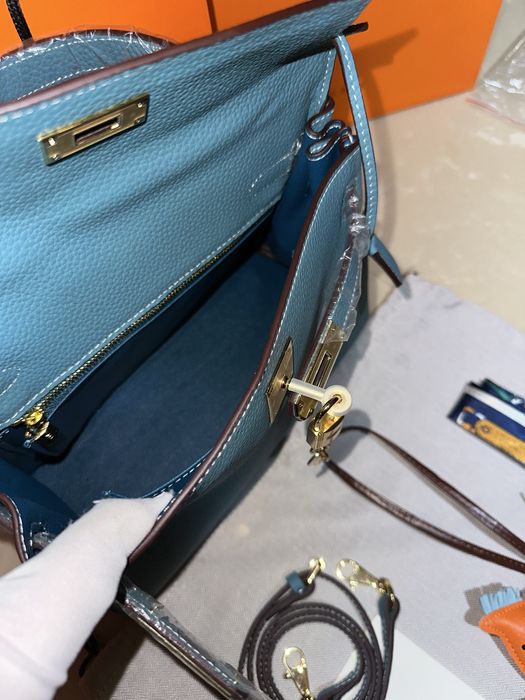 Geanta Hermes Kelly 28cm Turcoaz/accesorii gold