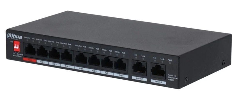 Switch POE 8 canale 2x Uplink Gigabit, Dahua PFS3010-8GT-96-V2