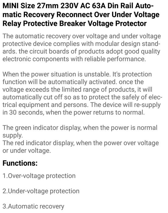 Автоматична смарт защита - напреженова, монофазна ~ 1P+N/63A 220V