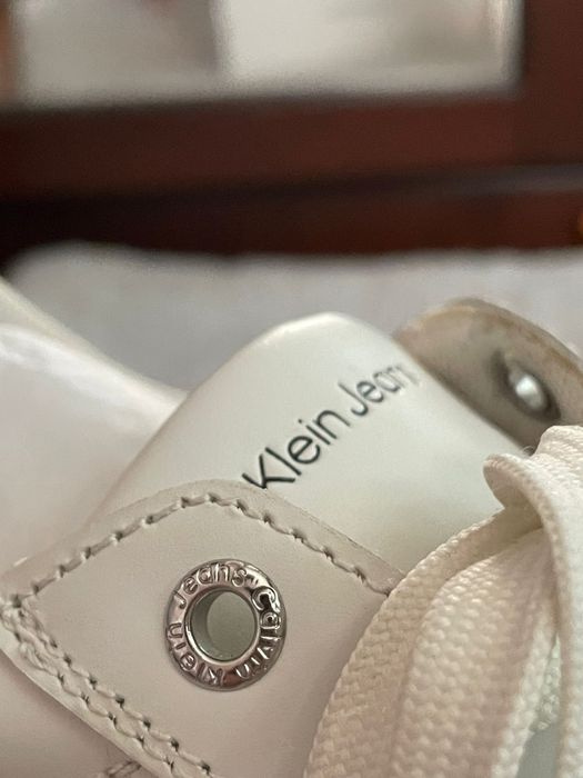 Adidasi Calvin Klein albi piele naturala