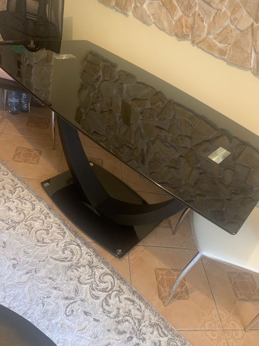 Masa sticla Halmar Anton cu cadru de otel 140/80/75