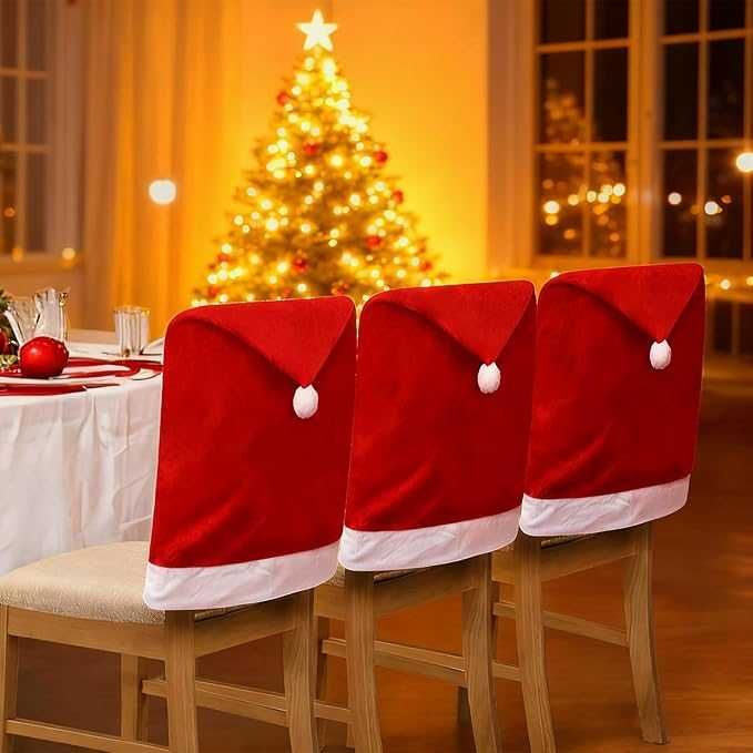 Set 6 huse scaun Moș Crăciun BROADREAM – model căciulă