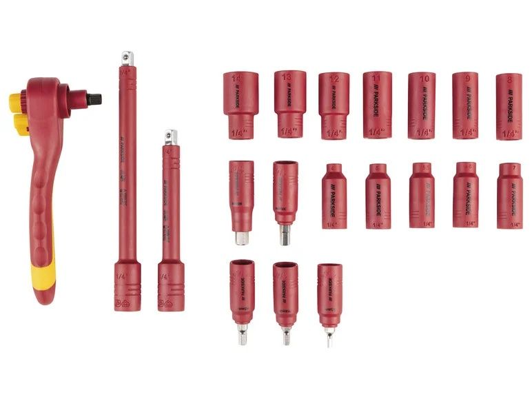 Set chei clichet tubulare PARKSIDE  20 bucati 1/4 inch 1000v VDE trusa