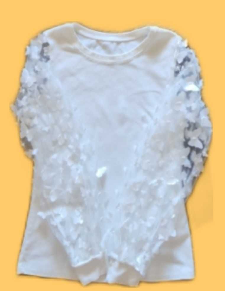 Хит цена! Прекрасна бяла официална блузка с ЗД ръкави-пеперуди