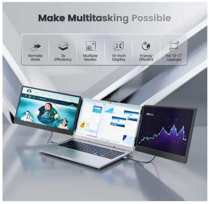 Monitor portabil  extender display laptop TEAMGEE S2 2x14" inch IPS