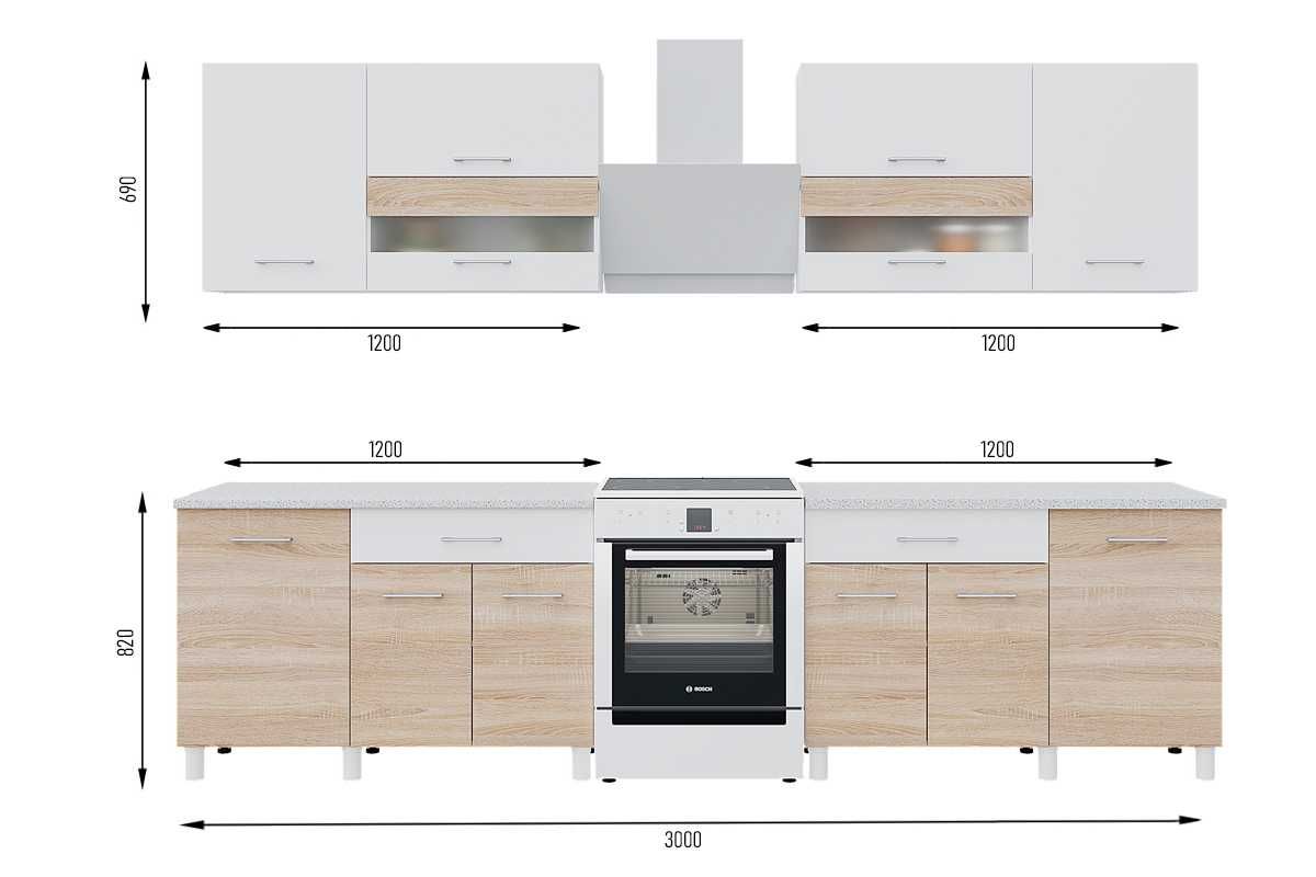Комплект мебели для кухни Тренд 2400,Сонома, Горизонт