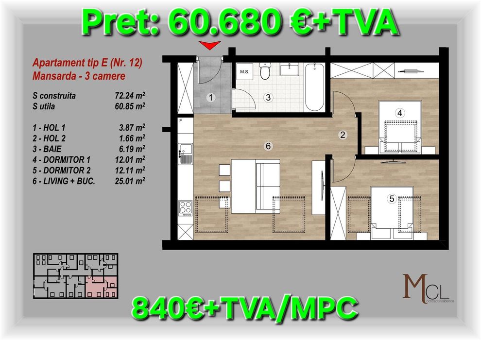 Apartamente cu 3 camere de vinzare