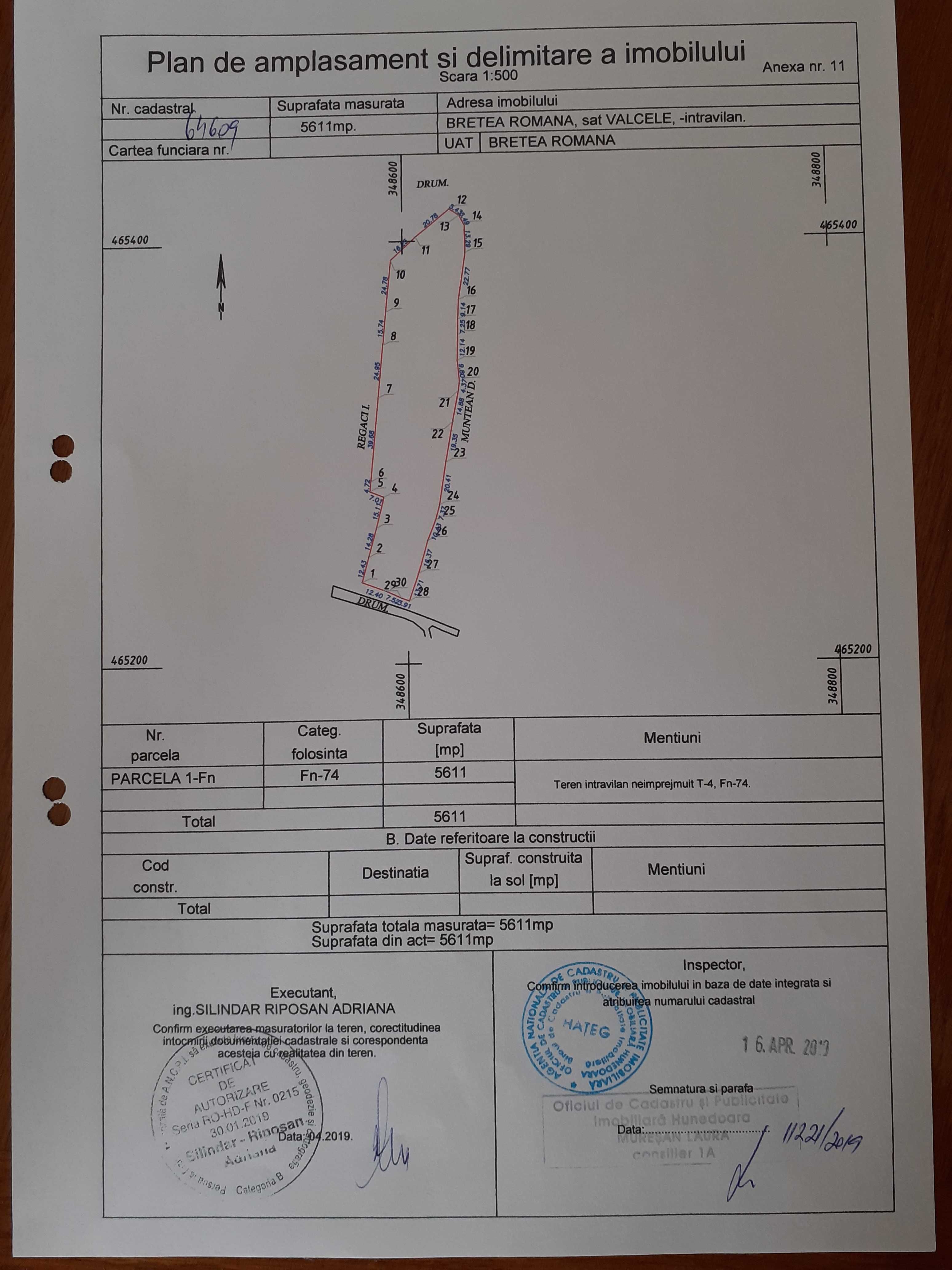 Teren intravilan 5611 mp sat Vîlcele comuna Bretea Română