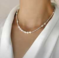 Женское ожерелье серебро 925 пробы с натуральным барочным жемчугом