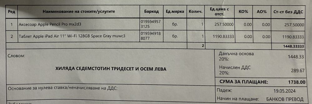 Apple Ipad Air 11” (M2) + Apple Pencil (2nd Gen) + Smart Folio калъф