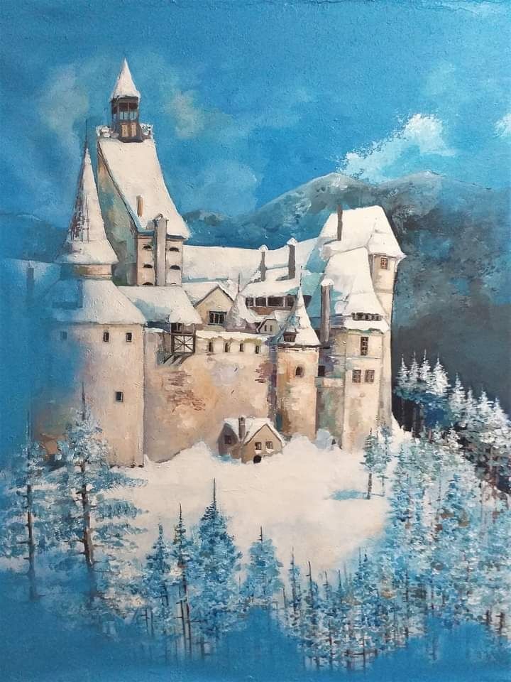 Castelul Bran,  tablou pictat manual,  120x114 cm