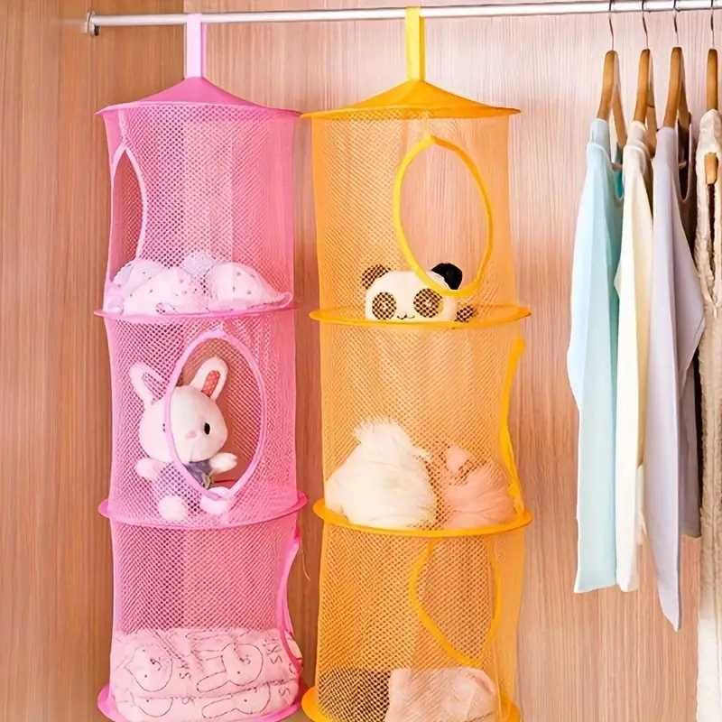 Сгъваем кош с 3 рафта за съхранение на играчки, дрехи, кърпи