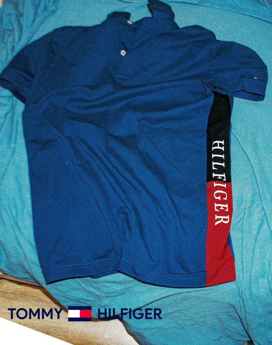 [original]Tricou Polo Tommy Hilfiger Albastru Logo Lateral Mărime M