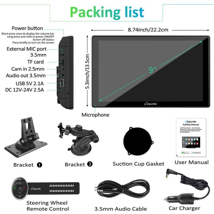 Carpuride 901 Pro Navigatie Android auto Apple Carplay