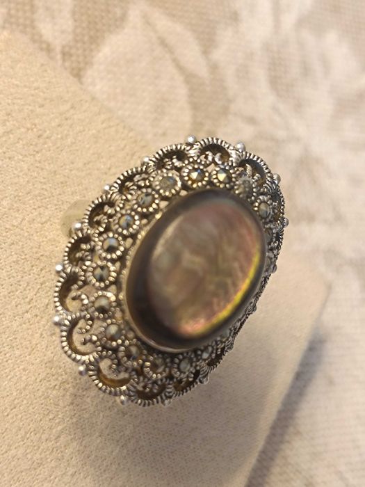 Inel superb din argint 925 cu sidef și marcasite