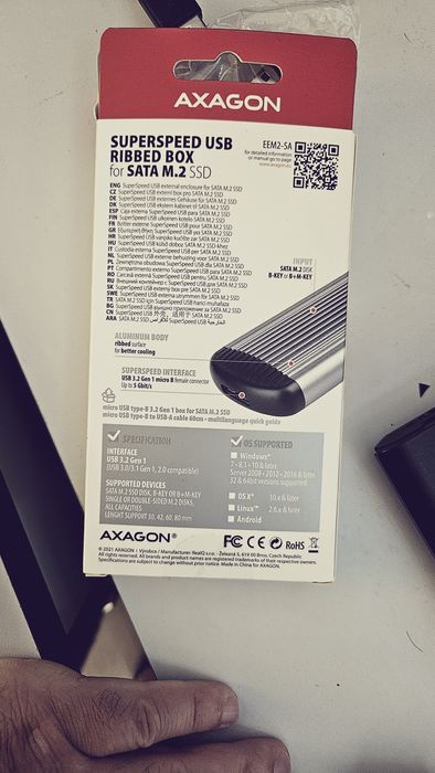 Rack extern Axagon EEM2-SA pentru SSD M.2 la USB Type-A 3.2 gen1
