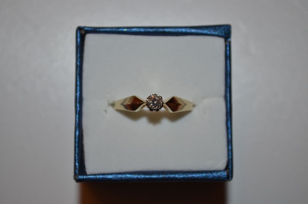 INEL AUR 14K + 1 Diamant = 0.15ct - Solitaire - 3g - Logodna - Vintage