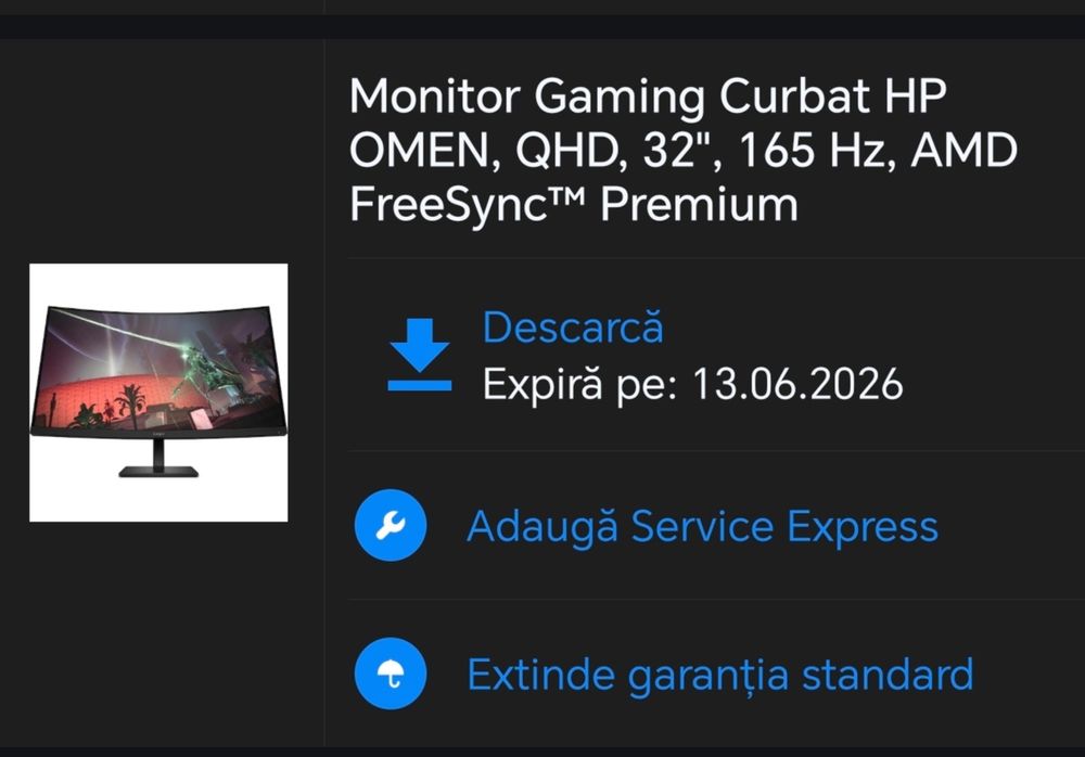 Monitor Gaming Curbat HP OMEN, QHD, 32", 165 Hz