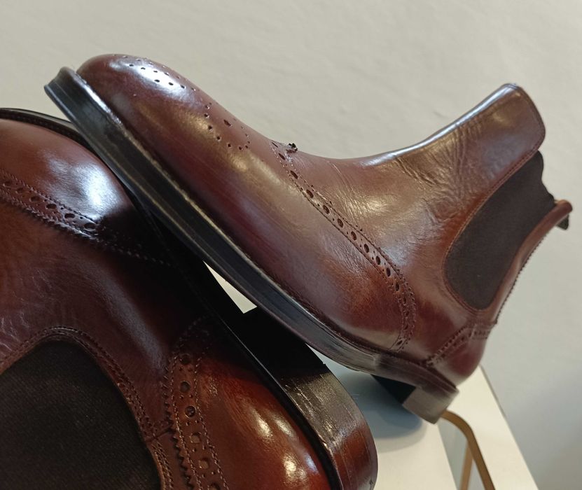 Ghete chelsea brogue 40.5 41 premium Navyboot piele naturala moale