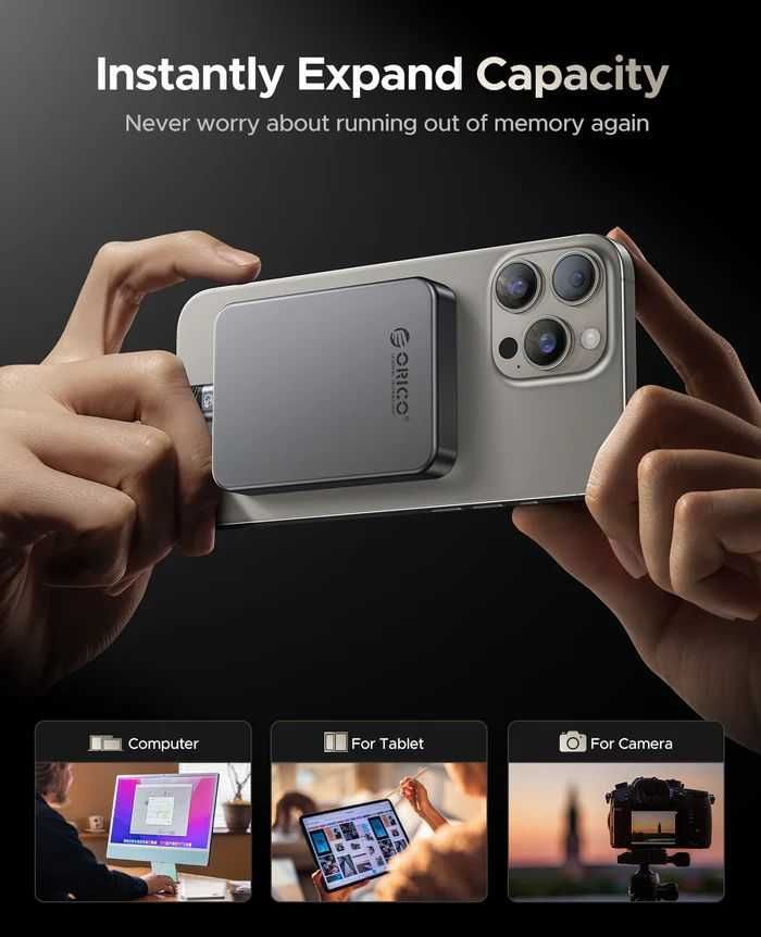 Портативный SSD для iPhone ProRes HDR 4K 120Hz Orico 1TB с Magsafe