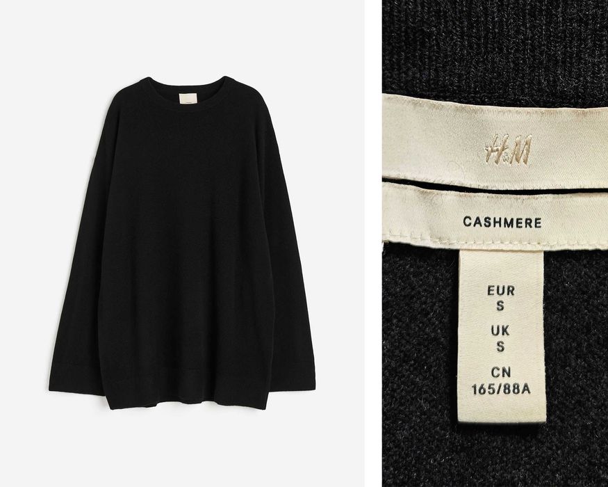 H&M 90% Кашмирен Дамски Oversized Черен пуловер размер S