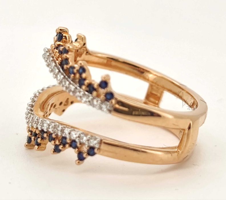 Inel aur roz 14k cu diamante si safire
