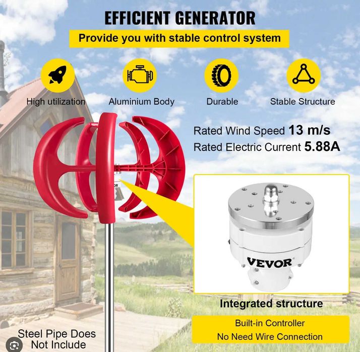 Продавам нов ветрогенератор 12V/24V 400W Vertical