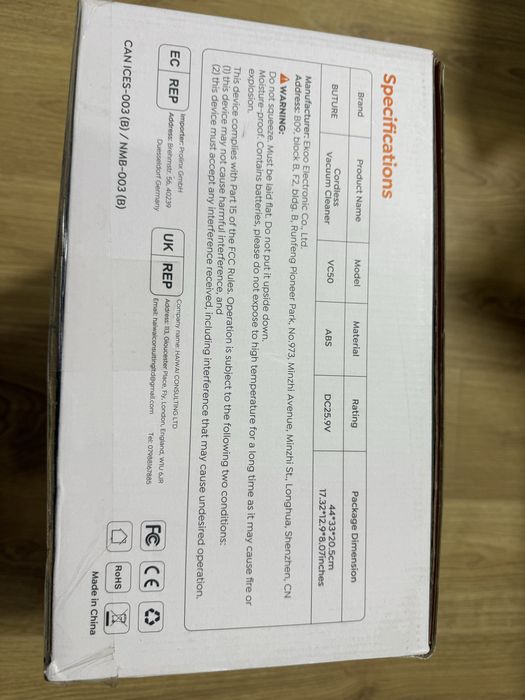 Aspirator vertical fără fir Buture VC50 -Nou, Sigilat