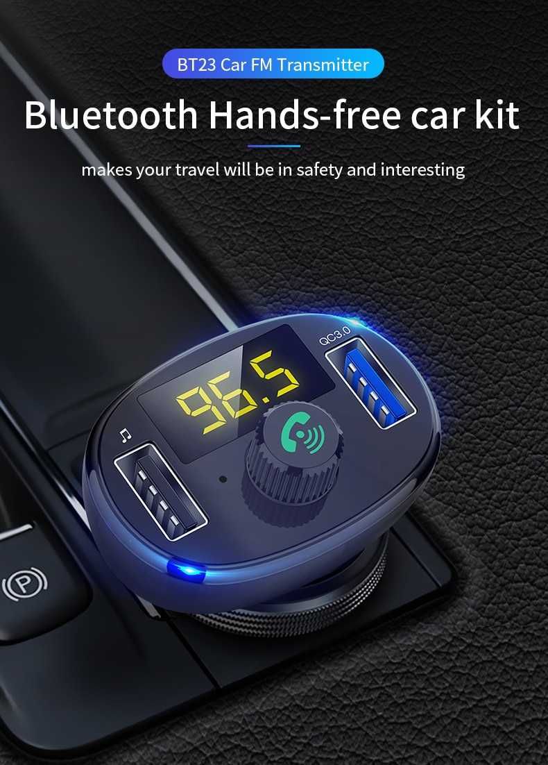 Автомобильный FM модулятор с зарядкой USB QC3.0 Bluetooth MP3-плеер