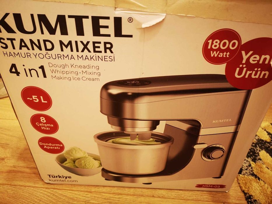 Mixer planetar KUMTEL, 1800W, 4.6L, 8 trepte+Pulse, Gri